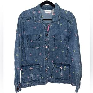 VTG 90s Alfred Dunner Denim Jacket with Pink & Lime Embroidered Butterflies